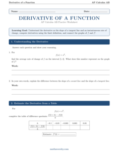 AP Calculus AB derivative of a function worksheet PDF – page 1 preview