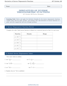 inverse trig derivatives worksheet preview