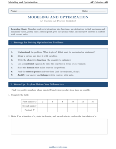 modeling and optimization worksheet preview