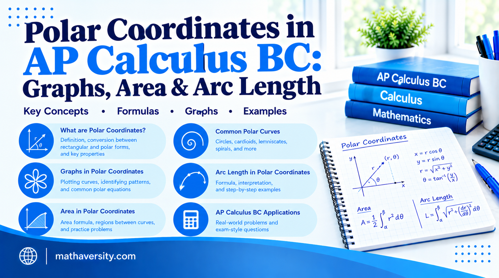 Polar coordinates in AP Calculus BC guide with polar graphs, area and arc length formulas