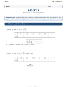 limits worksheet preview